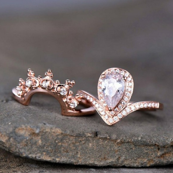 18K ROSE GOLD DESIGN TEARDROP RING SET - Picture 4 of 7